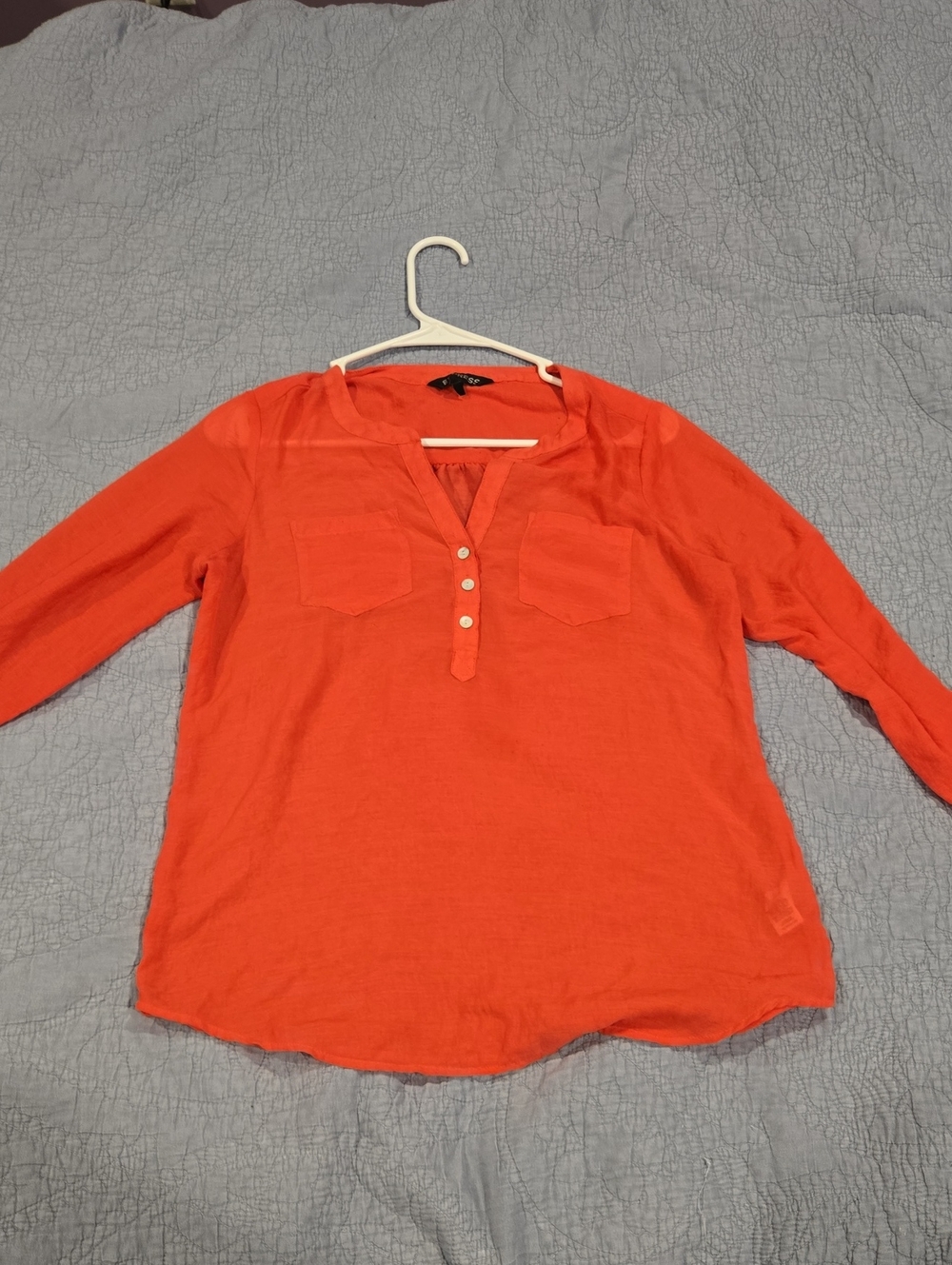 Express Coral/Orange V-Neck Overshirt